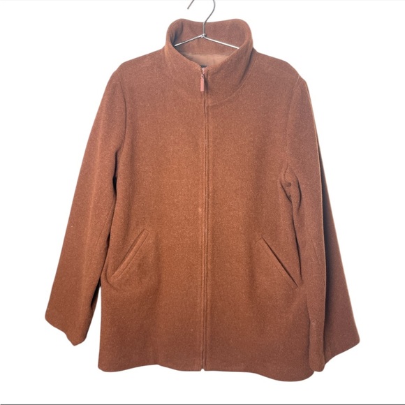 Eileen Fisher melton Wool brown full zip mock neck jacket women’s size medium - Picture 1 of 5